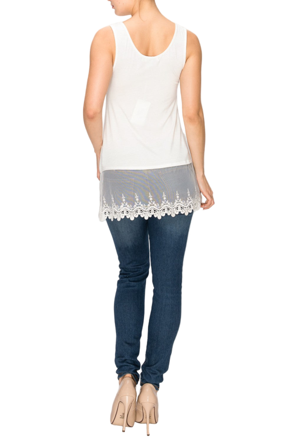 Soft Relaxed Tank with Delicate Floral Laced Hem - Ships Late September