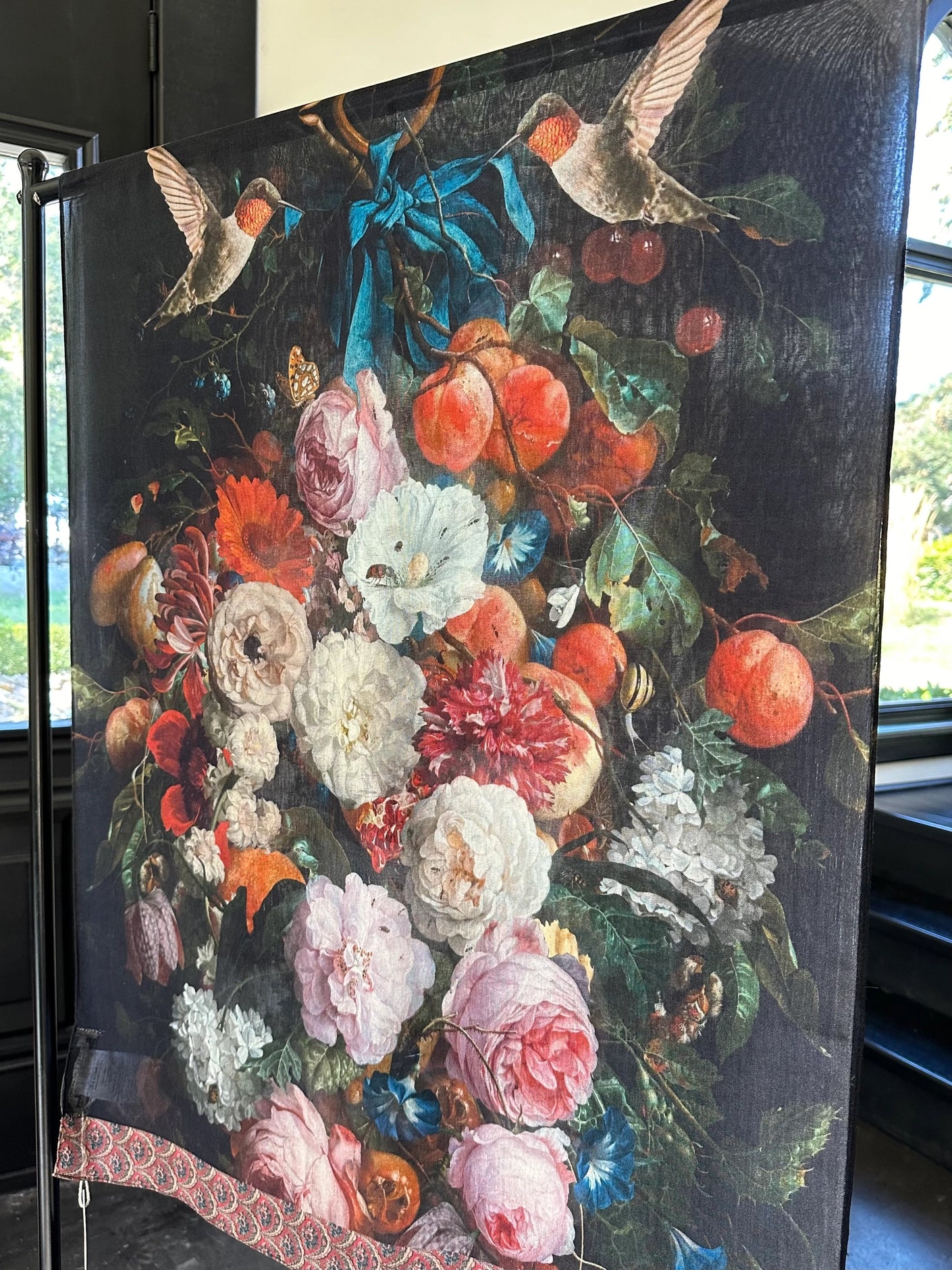 Flight of Fancy Floral Scarf with Hummingbirds Print Pre-Order Ships In September