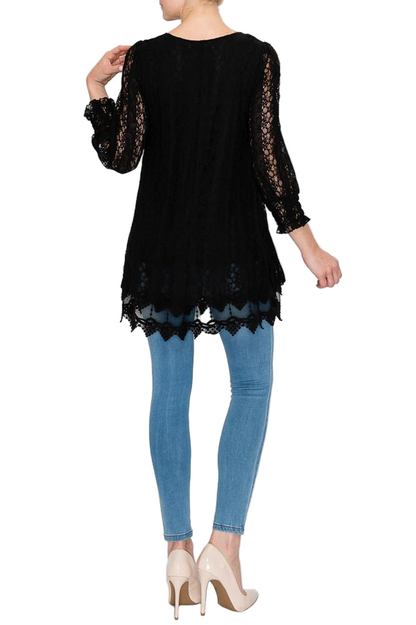 Black Lace Tunic Top - Ships Late September
