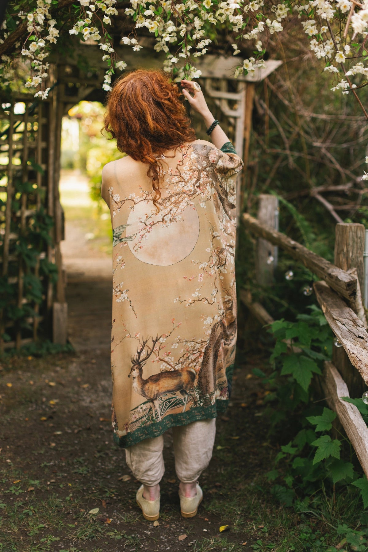 Fable Opera Duster Kimono Robe With Deer Moon & Blossom - Pre Order - Ships Late October 2025