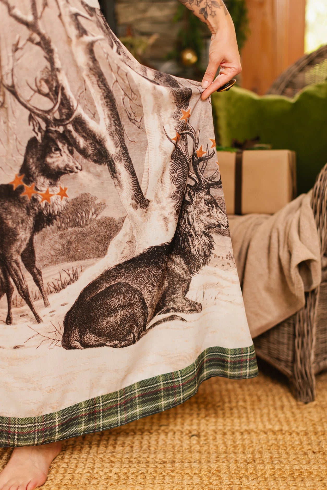 Winter Wish Bohéme Long Maxi Slip Dress w/ Christmas Deer - Pre-Order - Ships September 2025