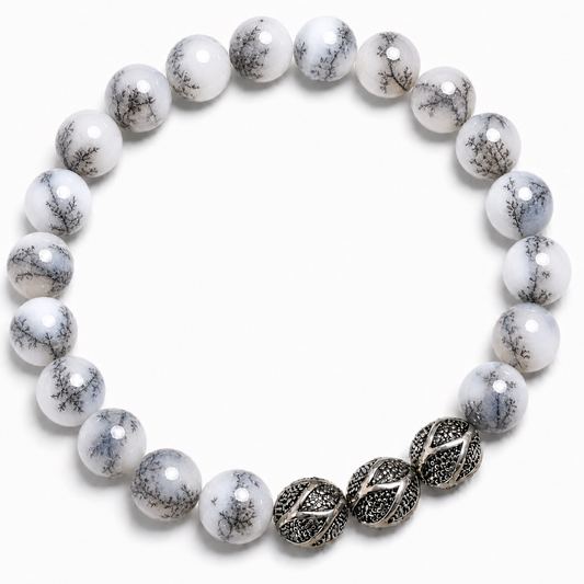 Dendritic Agate Beaded Gemstone Bracelet