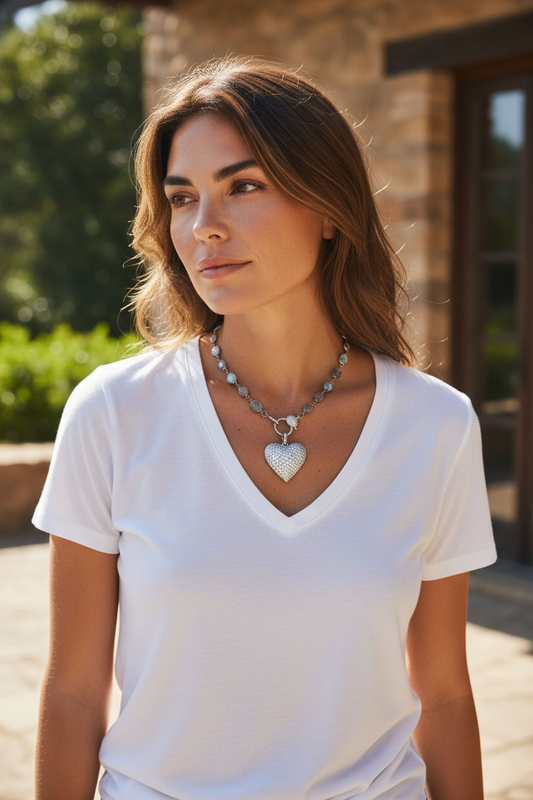 Natural Labradorite Diamond Heart Necklace