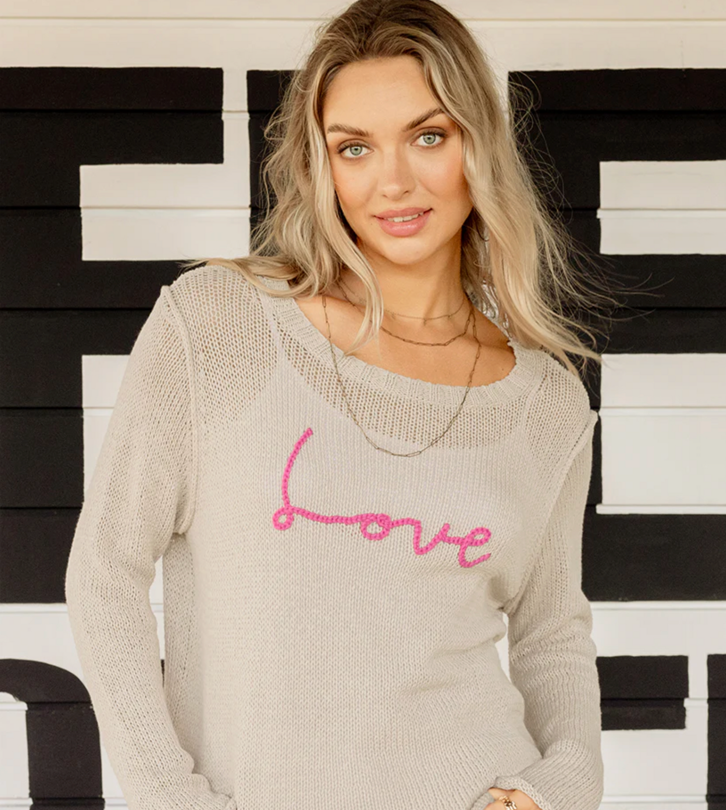 Love Script Cotton Crew Knit Sweater Plus Size