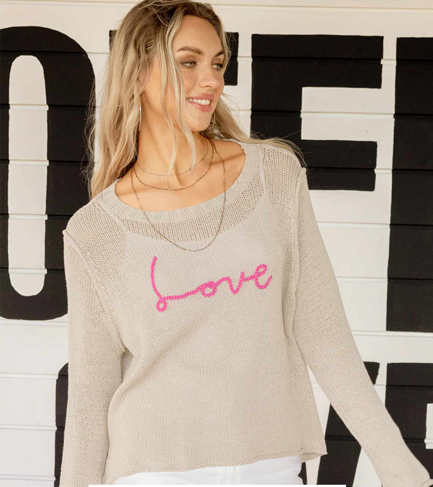 Love Script Cotton Crew Knit Sweater Plus Size