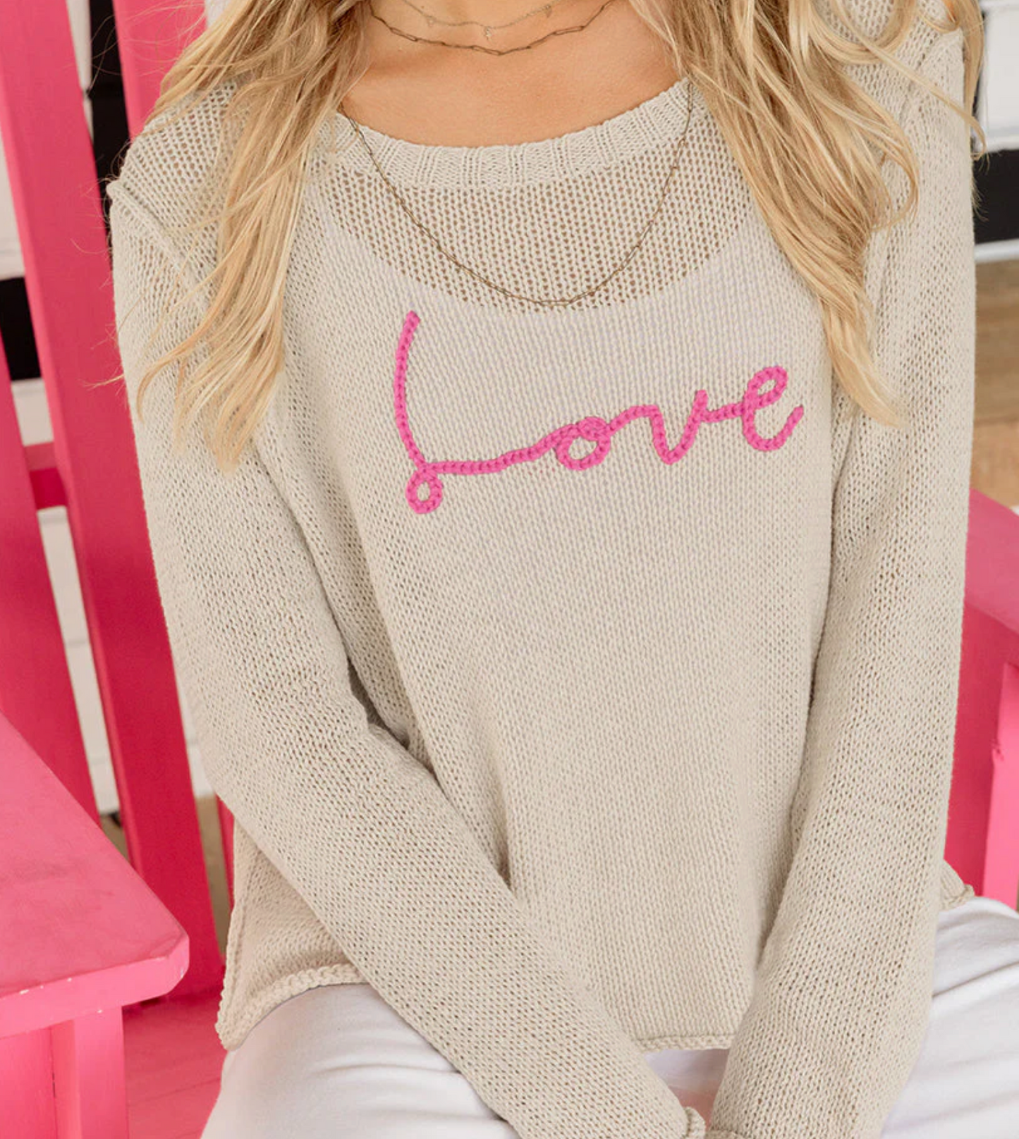 Love Script Cotton Crew Knit Sweater Plus Size