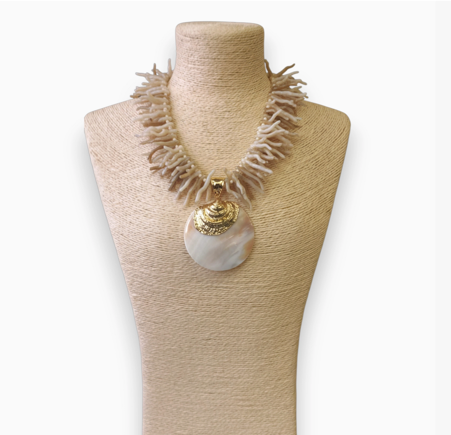 White Coral Branch Shell Necklace | Handmade Statement Boho