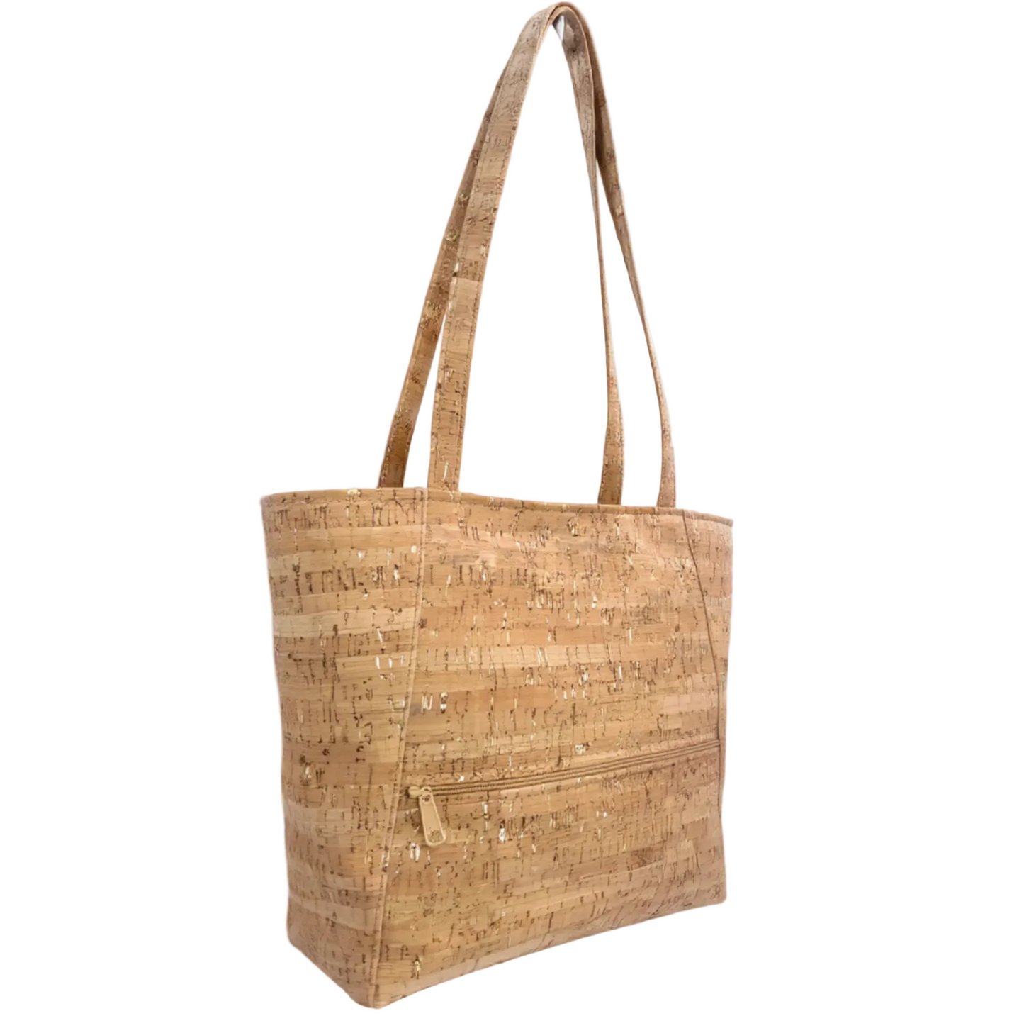 Cork Tote Bag with Front Zipper Pocket | Gold Flecked