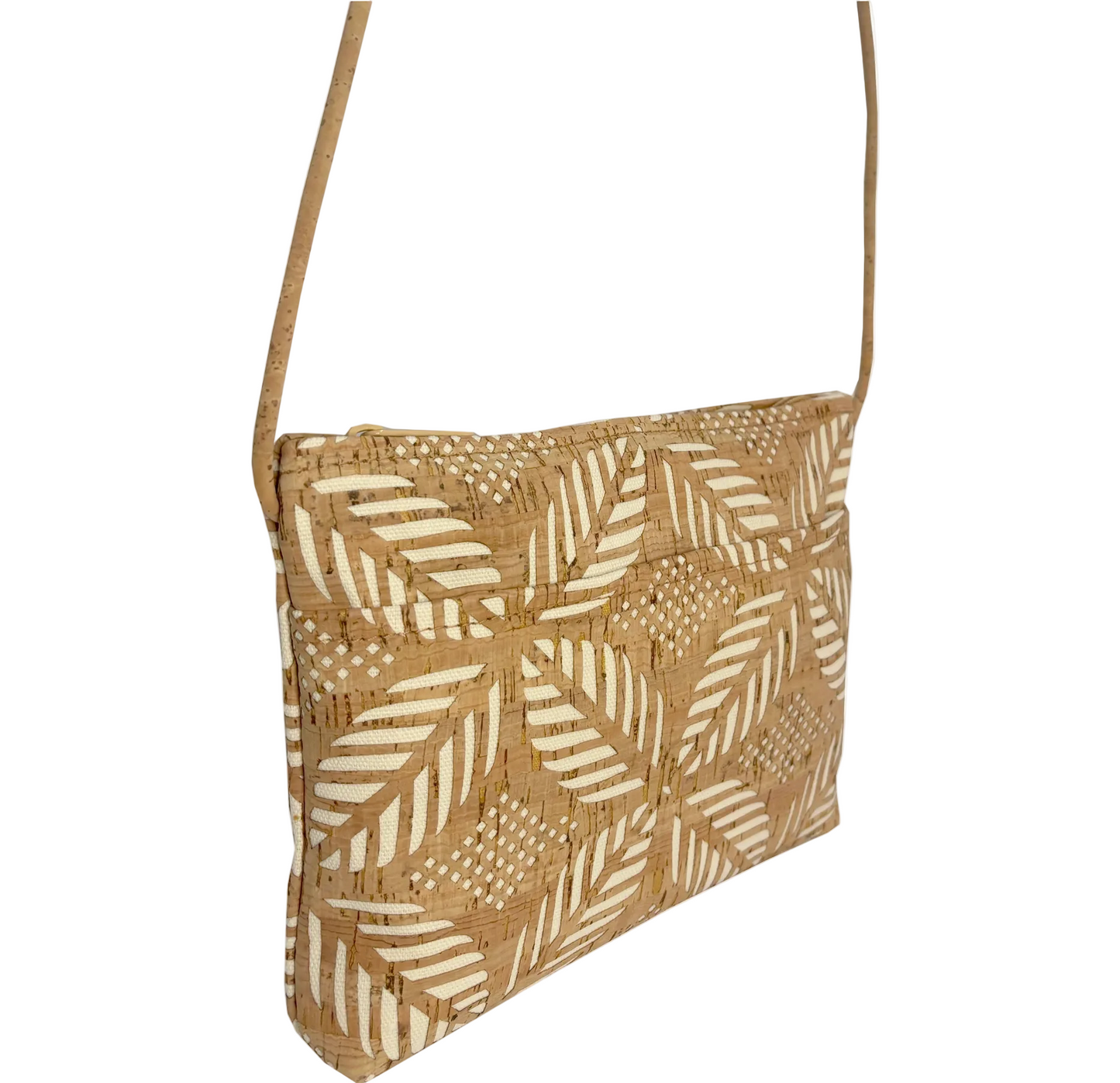 Cork Zip Top Cross Body Bag | Cream Palm Die Cut Cork