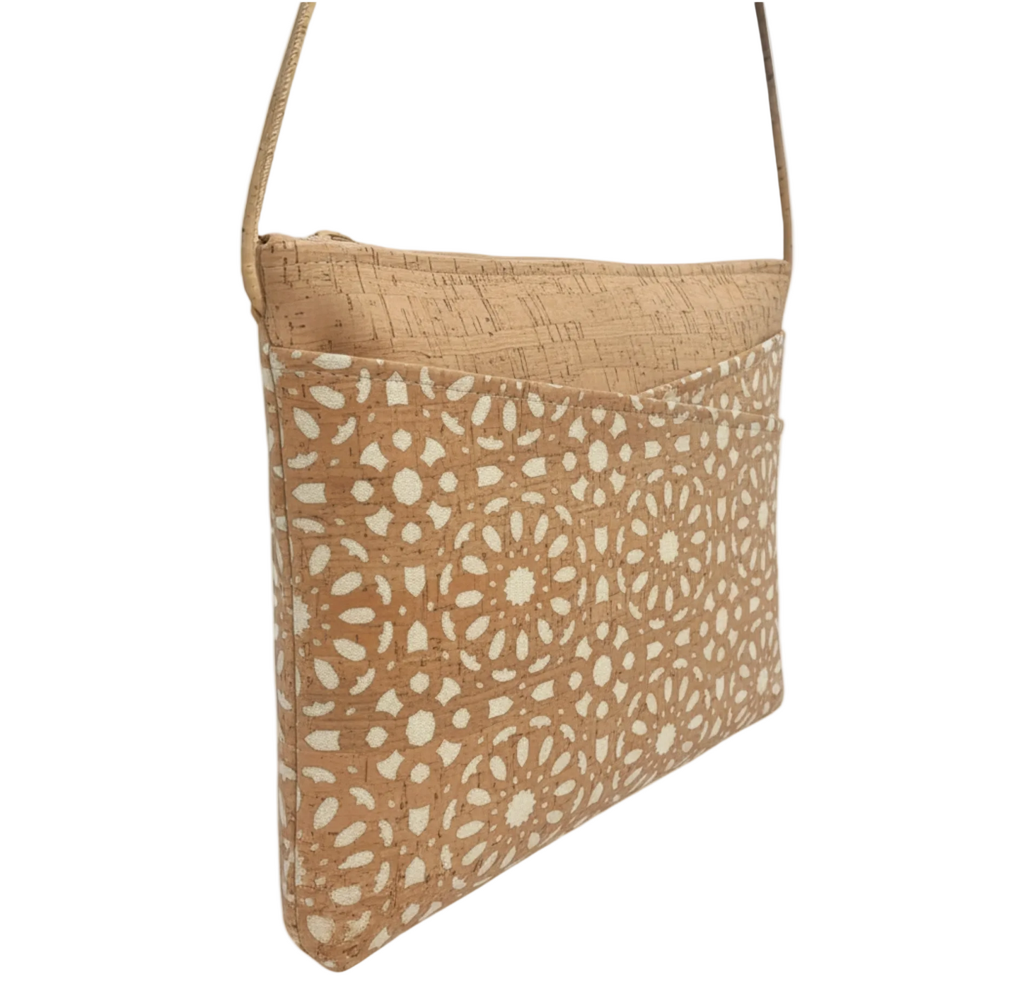 Large Cork Zip Top Cross Body | Cream Mandala Die Cut Cork