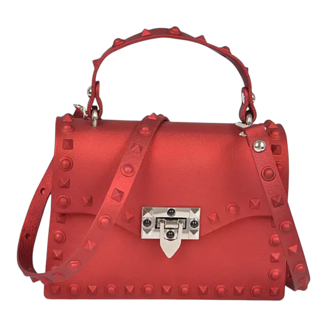 Red Monotone Studded Clutch