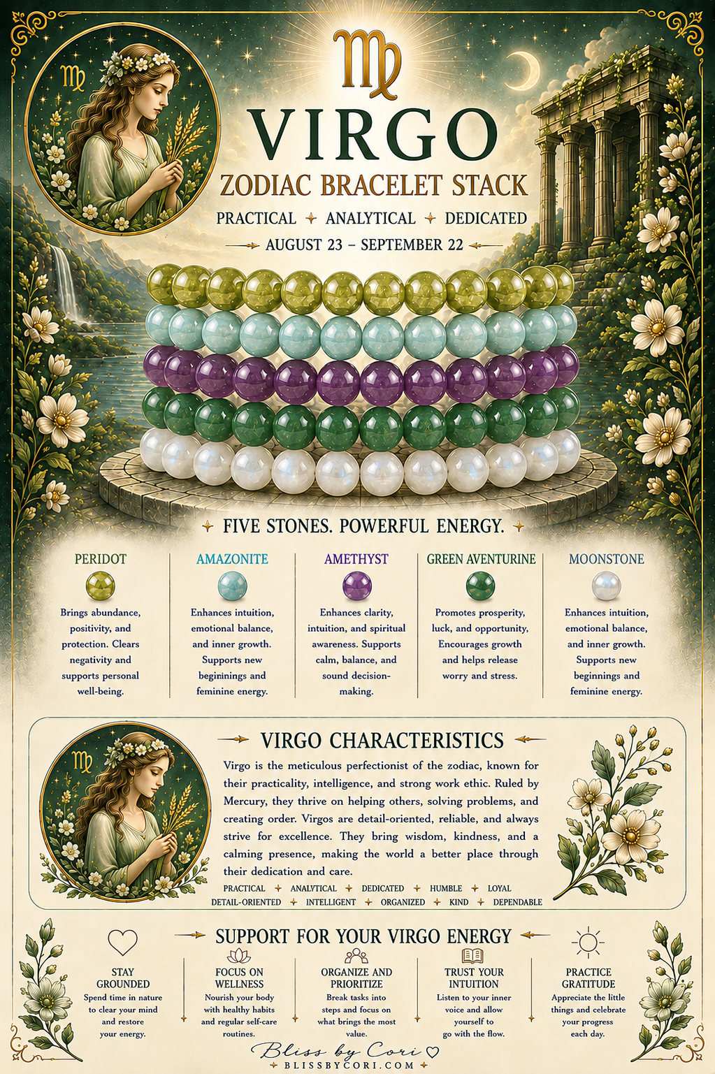 Virgo Zodiac Gemstone Bracelet Stack