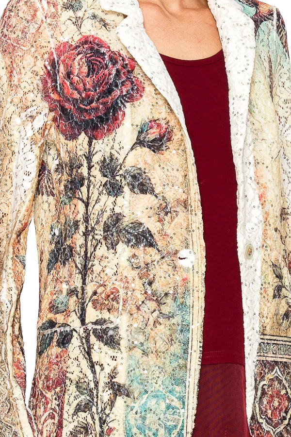 Vintage Bird Embellished Lace Blazer - Ships Late September