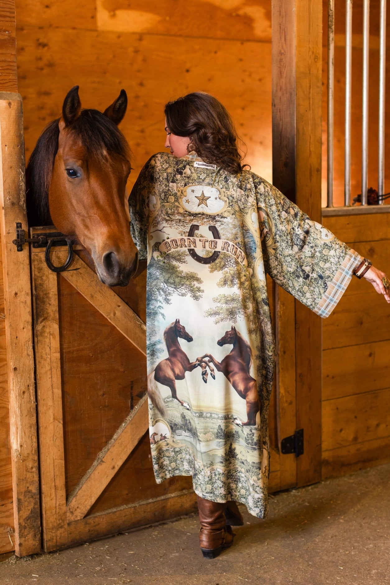Born To Run Opera Duster Kimono Robe Horse & Flower Print - Pre-Order - Ships In September