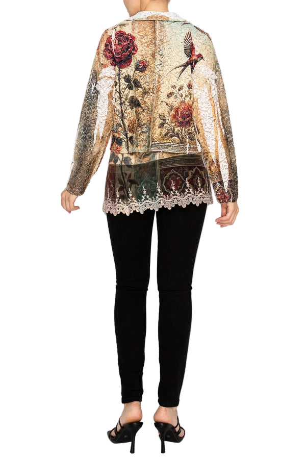 Vintage Bird Cropped Sequin Embellished Button Up Jacket - Ships Late September