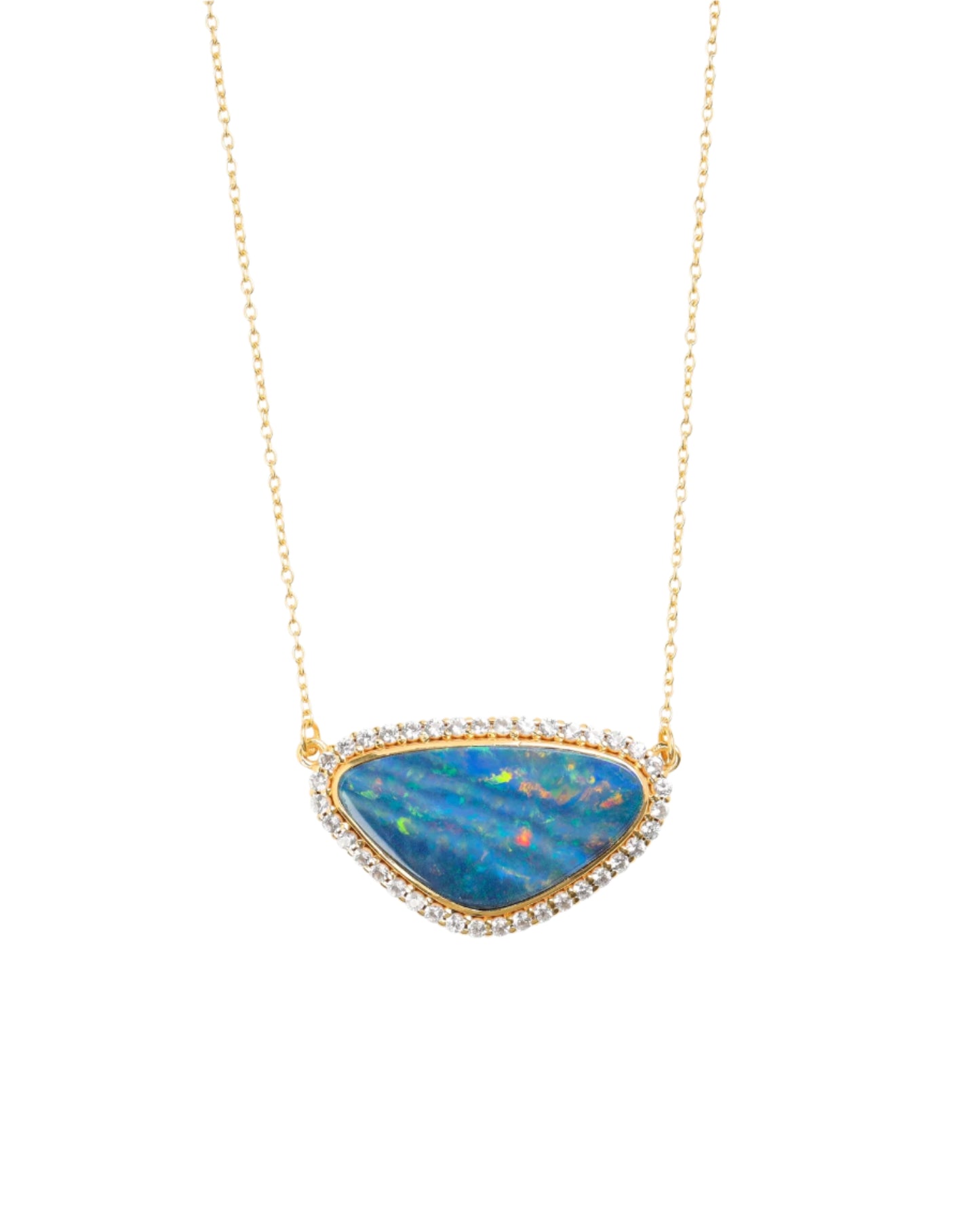 Untreated Australian Opal And Diamond Halo Necklace Only 1 Available