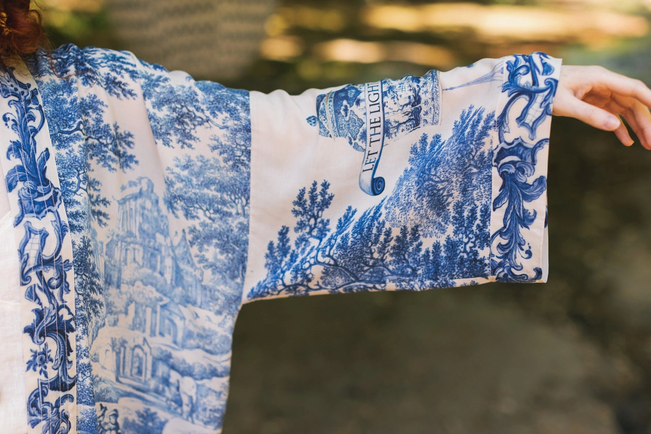 Let the Light in Pixie Duster Cropped Kimono With Delft Print Pre-Order Ship September 2025