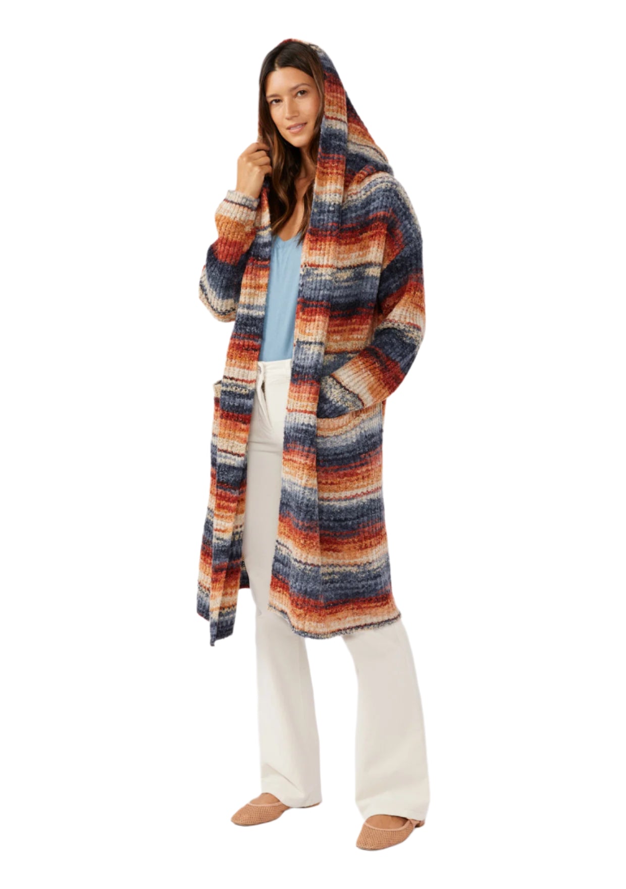 Knit Space Dye Long Sleeve Open Front Cardigan