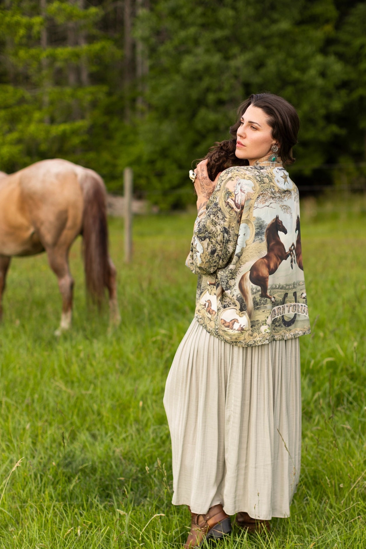 Born To Run Pixie Duster Crop Kimono Horse & Flower Print - Pre-Order - Ships In September