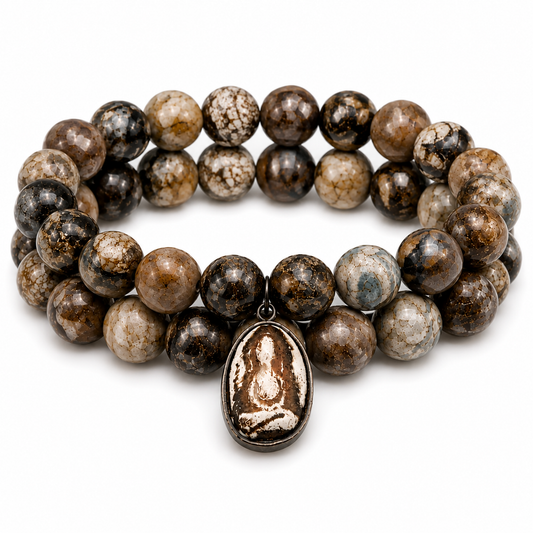 Rustic Buddha Gemstone Bracelet Set