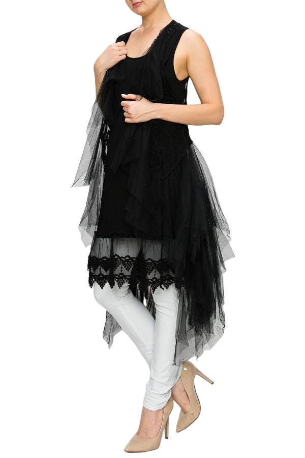 Black Vest Mesh Dress - Ships Late September