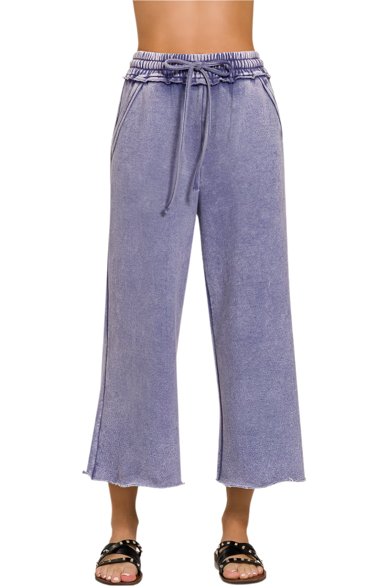 Cropped Acid Mineral Washed Sweatpants with Pockets