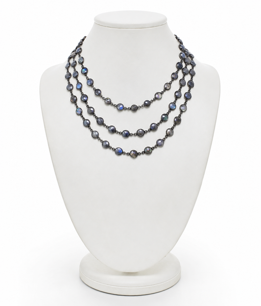 Layered Labradorite Gun Metal Bezel Necklace