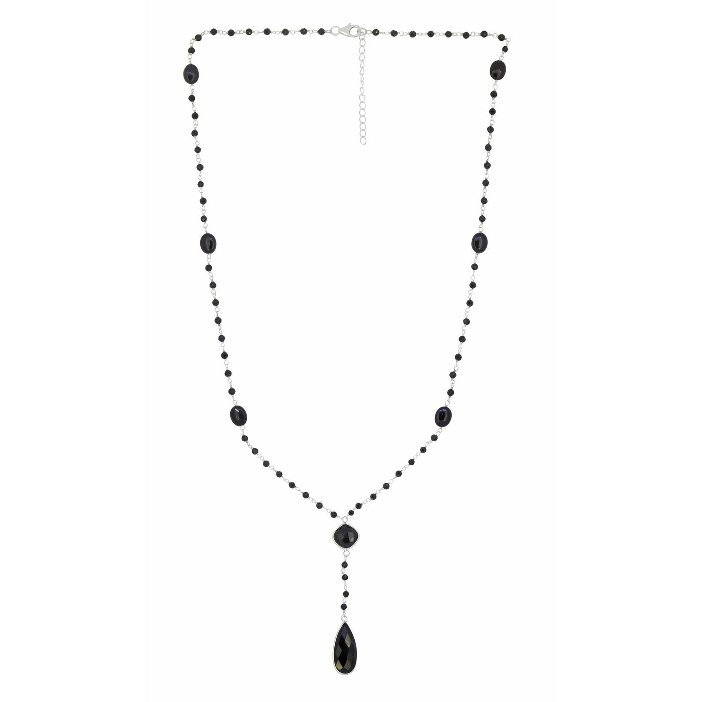 925 Sterling Silver Black Onyx Gemstones Chain Necklace