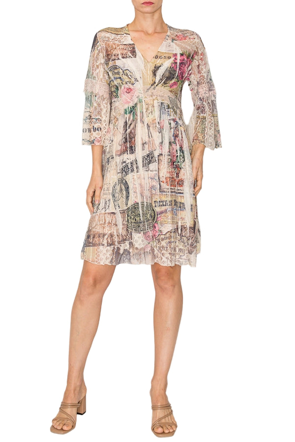 Rose West Dreamy Lined Short Lace Dress with Bell Sleeves - Ships Late September