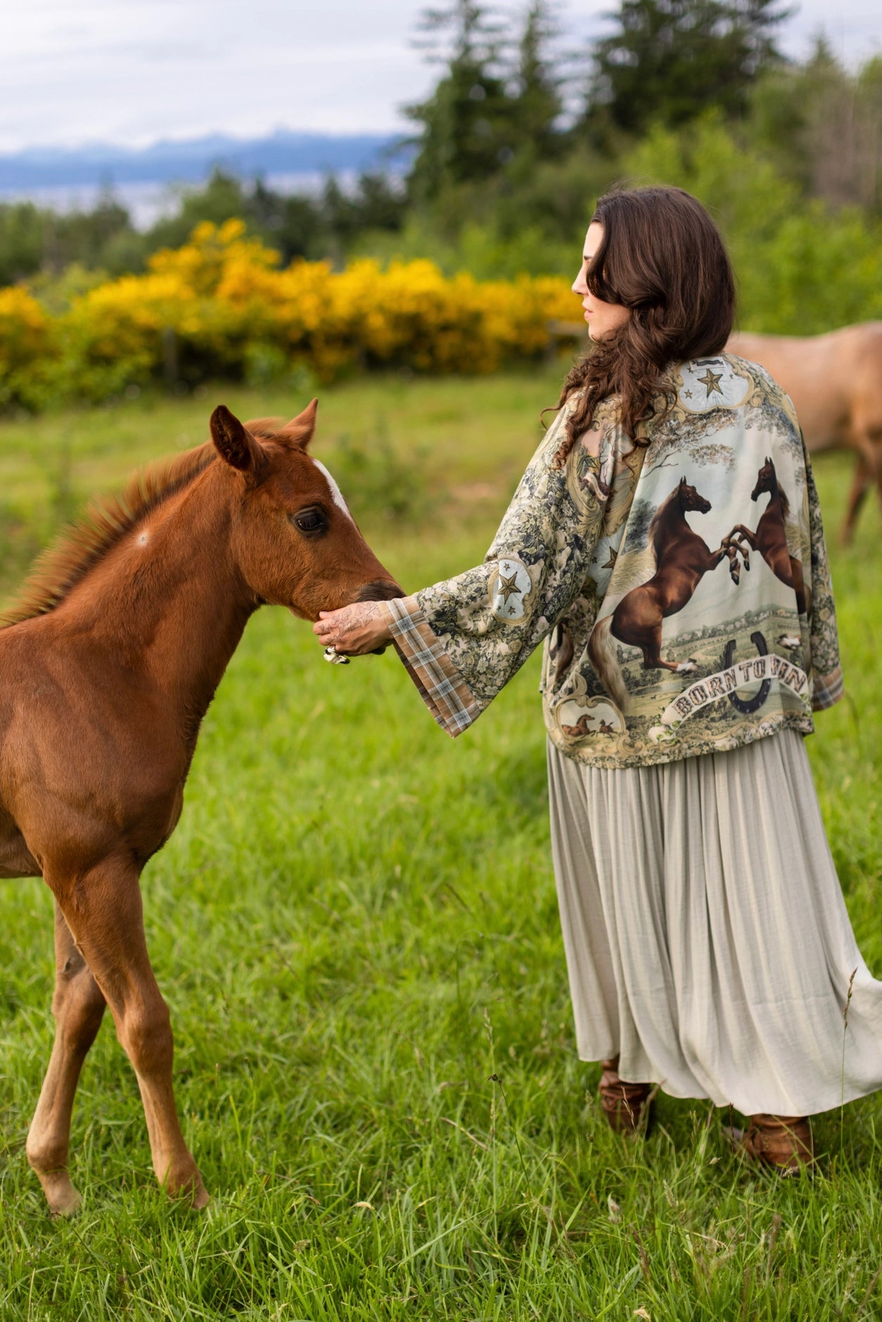 Born To Run Pixie Duster Crop Kimono Horse & Flower Print - Pre-Order - Ships In September