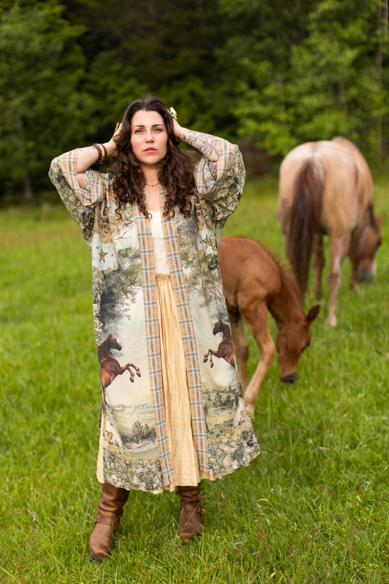 Born To Run Opera Duster Kimono Robe Horse & Flower Print - Pre-Order - Ships In September