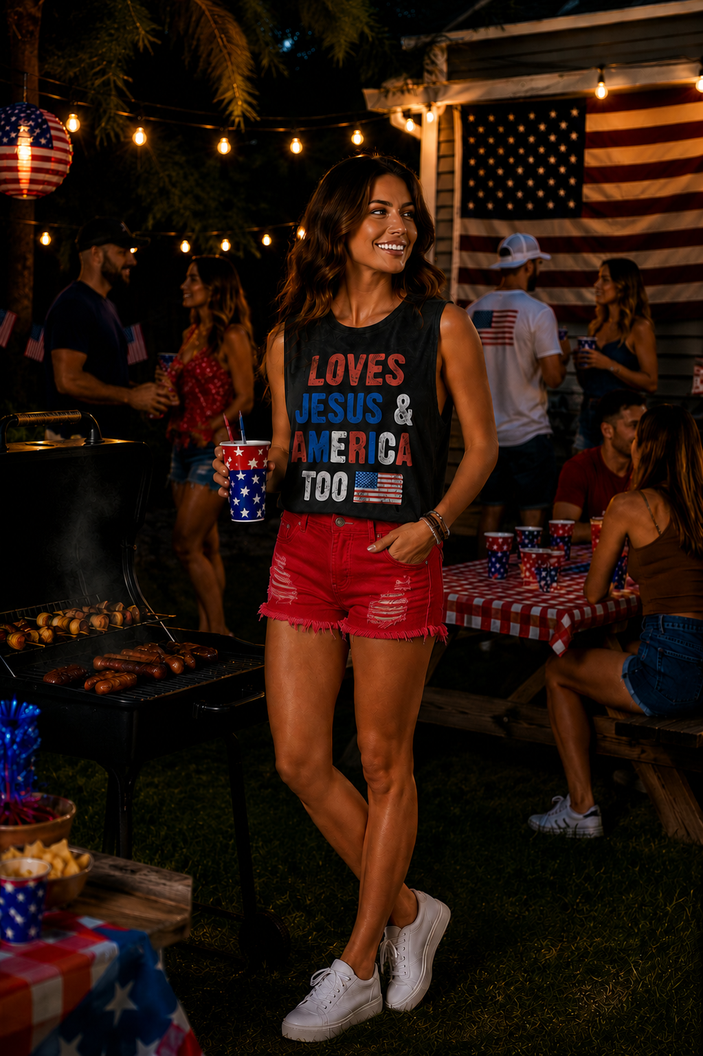 Love Jesus N America Too Mineral Graphic Tank Top