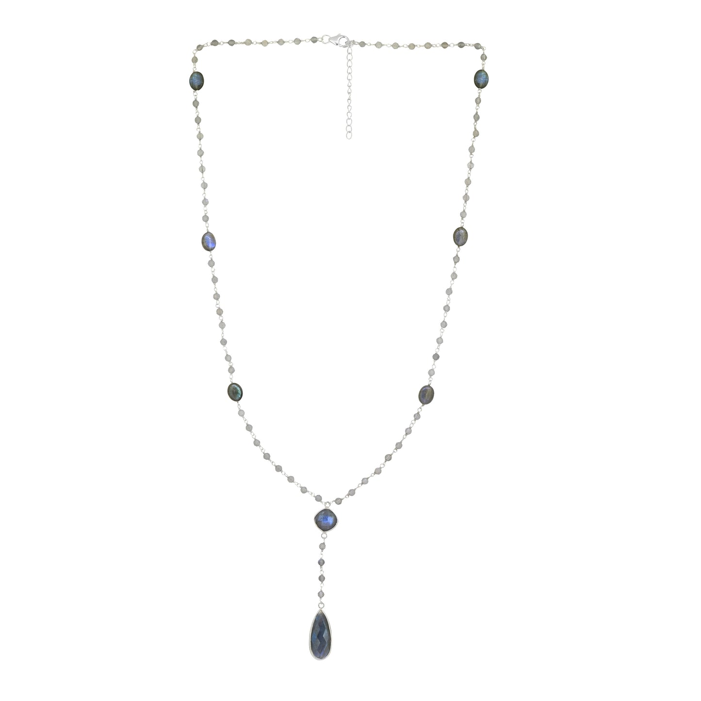 925 Sterling Silver Labradorite Gemstones Chain Necklace