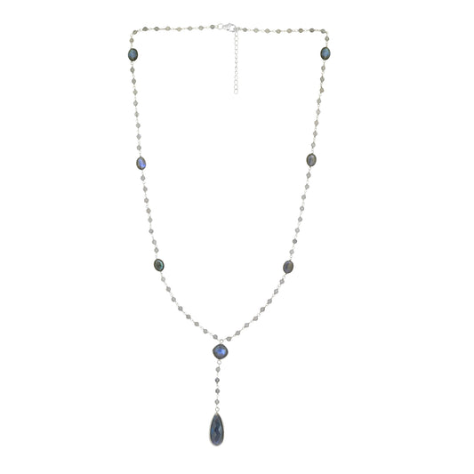 925 Sterling Silver Labradorite Gemstones Chain Necklace