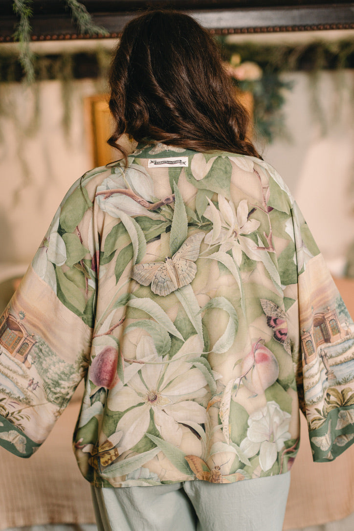 Fleur De Soleil Pixie Crop Kimono w/ Florals & Butterfly Pre-Order March 2026