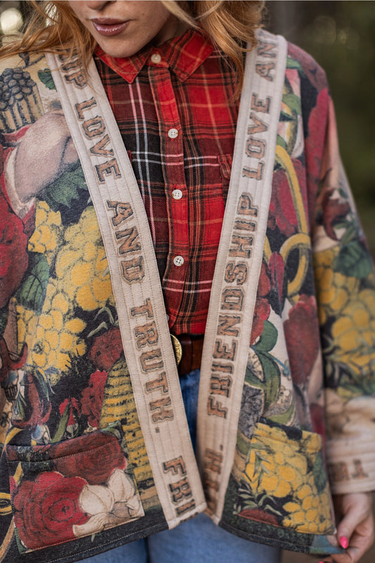 Friendship Love & Truth Fleece Cottage Cardigan Jacket