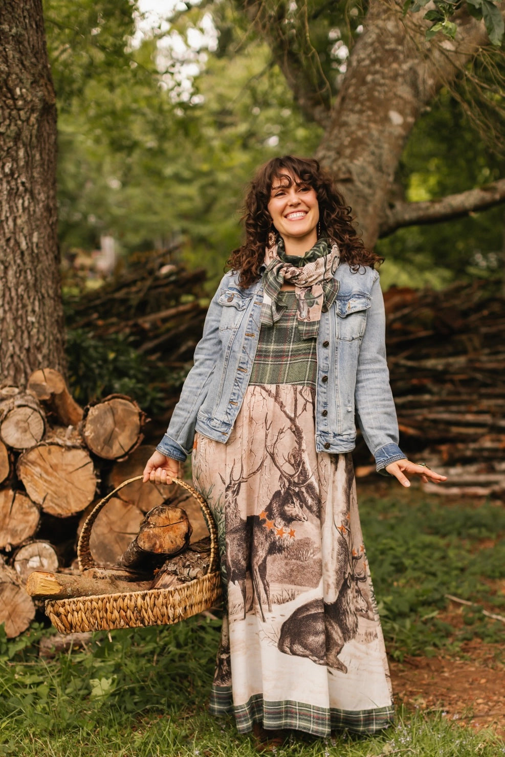 Winter Wish Bohéme Long Maxi Slip Dress w/ Christmas Deer - Pre-Order - Ships September 2025