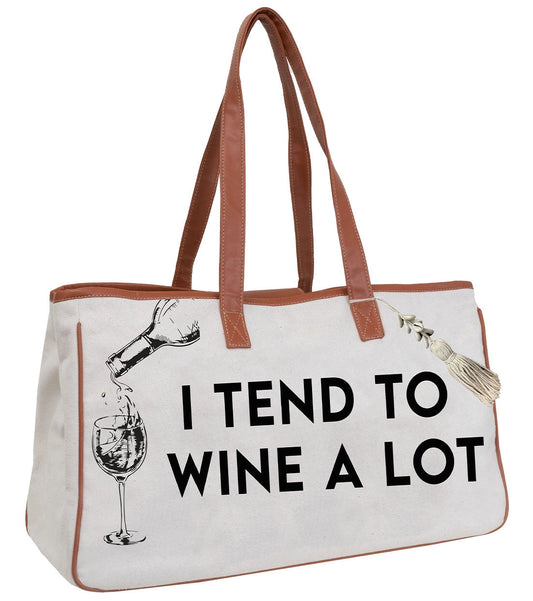 Canvas Wine Tote -  I Tend To Wine A Lot