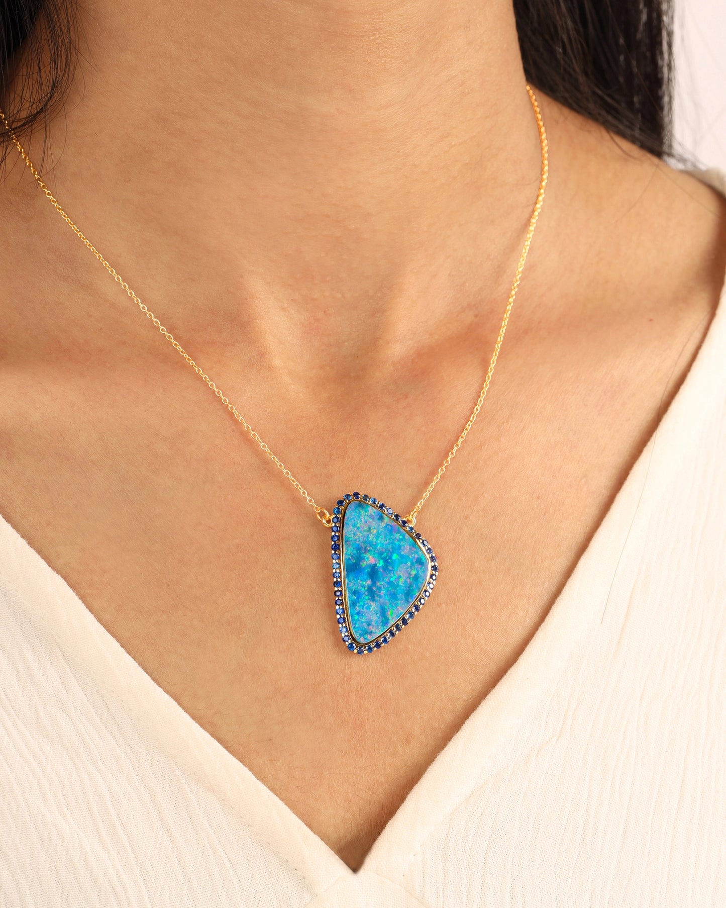 Untreated Australian Opal And Diamond Halo Necklace Only 1 Available