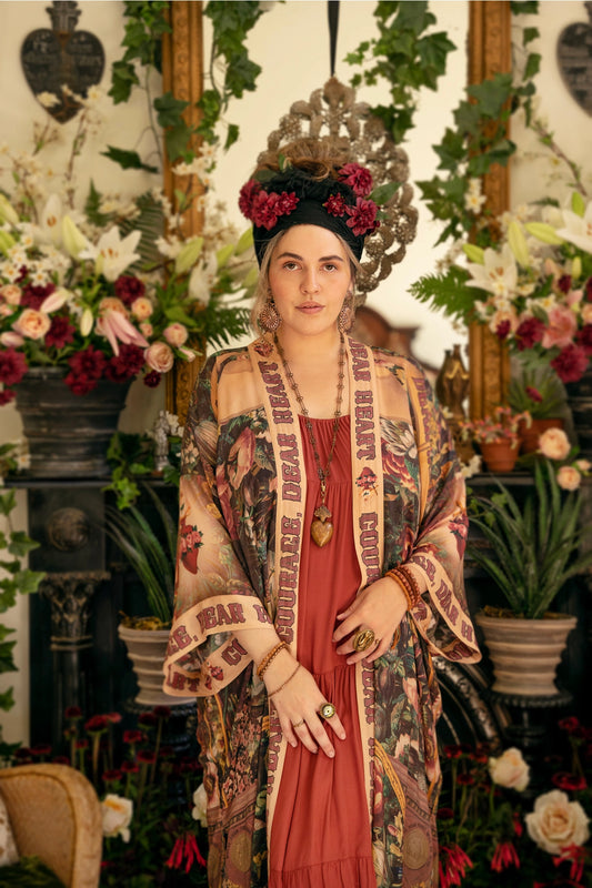 Courage Dear Heart Opera Duster Kimono Robe w/ Sacred Heart- Preorder Ships August 1 - 30th