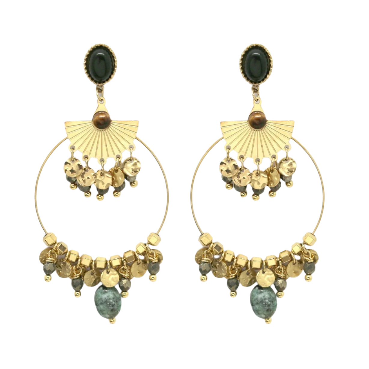 African Turquoise Gold Dangle Earrings