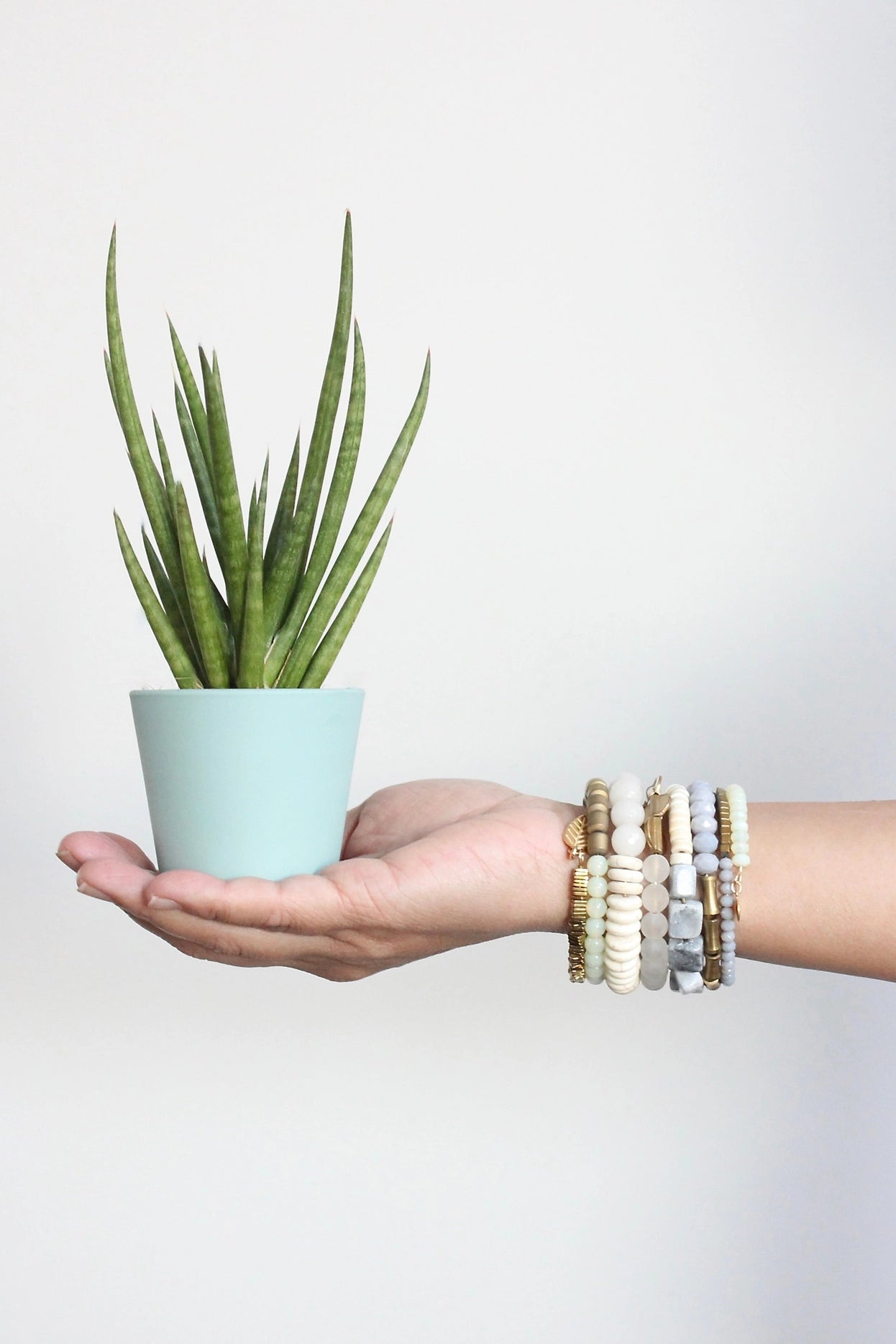 Gemstone Gray, White, and Brass Wrap Bracelet