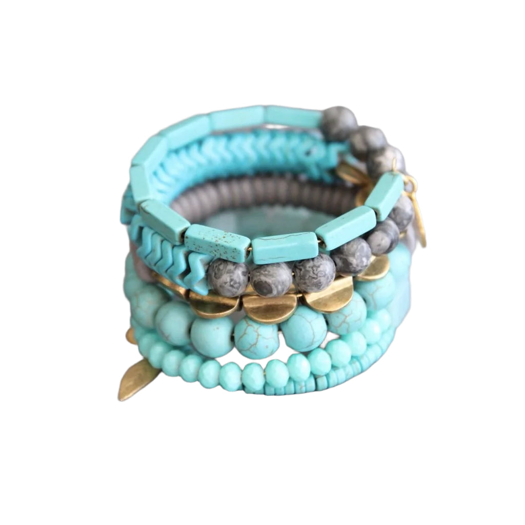 Gemstone Blue, Gray, and Brass Wrap Bracelet