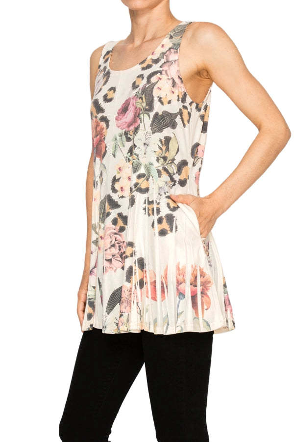 Leo Rose Soft Flowy Tunic Tank with Hidden Pockets - Ships Late September