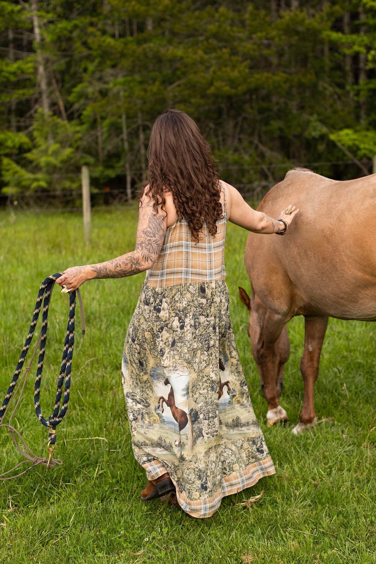 Born To Run Bohéme Reversible Long Maxi Slip Dress Horse & Plaid - Pre-Order - Ships In August