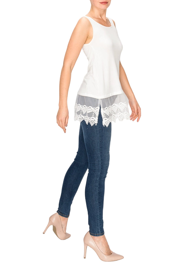 Soft Relaxed Tank with Delicate Floral Laced Hem - Ships Late September