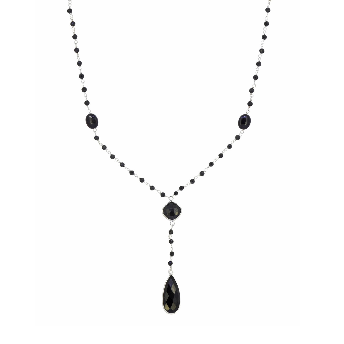 925 Sterling Silver Black Onyx Gemstones Chain Necklace