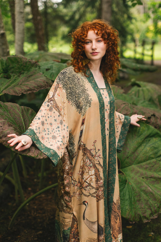 Fable Opera Duster Kimono Robe With Deer Moon & Blossom - Pre Order - Ships Late October 2025