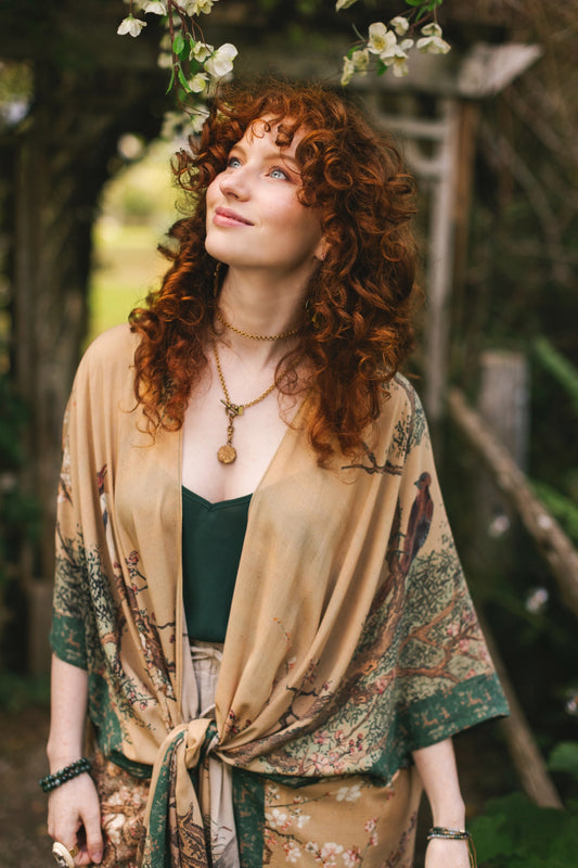 Fable Opera Duster Kimono Robe With Deer Moon & Blossom - Pre Order - Ships Late October 2025