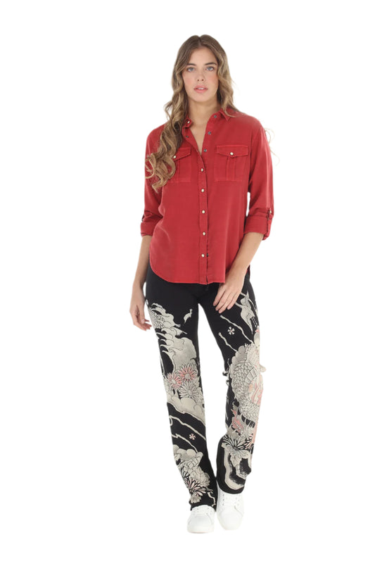 Paparazzi by Biz - Stretch Fit Dragon Print Lounge Pant with Raw Hem